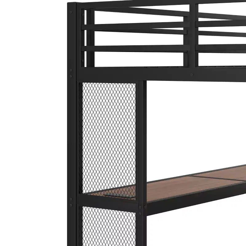 Letto a soppalco in metallo matrimoniale/queen con scrivania, luci a LED, porte USB e scale con contenitore