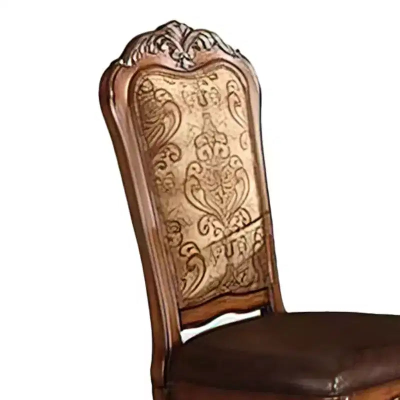 Set di 2 sedie da pranzo altezza bancone, in pelle PU, con struttura in legno di quercia ciliegio