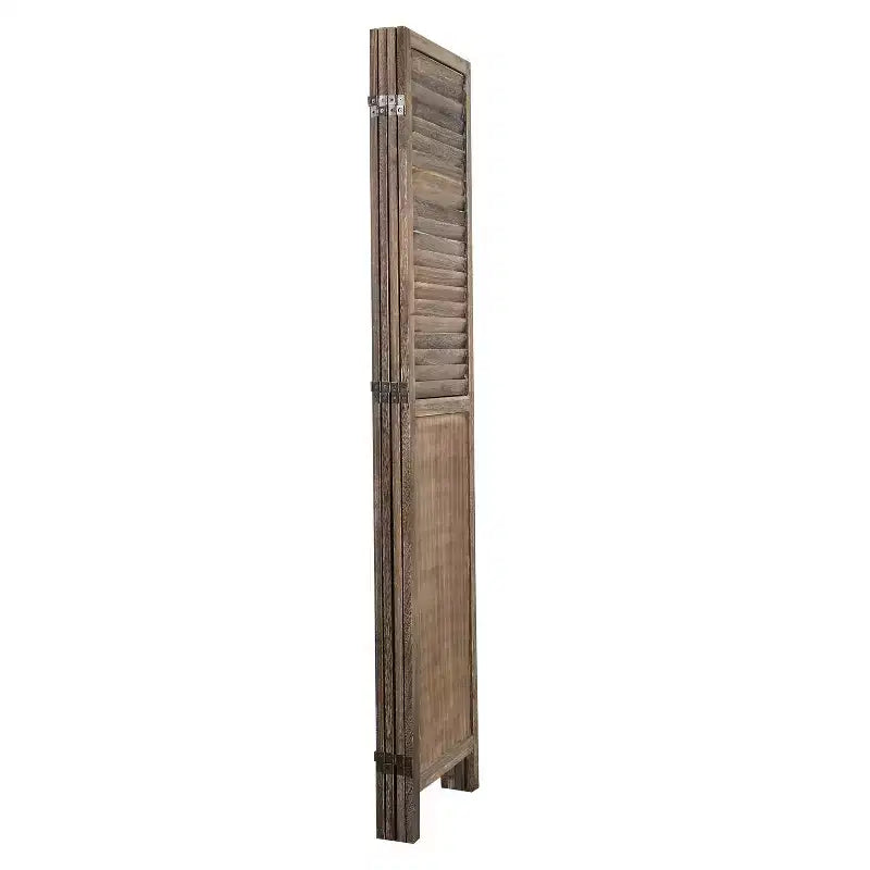 Divisorio a 4 pannelli con persiane, Legno di paulownia, Stile rustico, Marrone