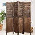 Divisorio a 4 pannelli con persiane, Legno di paulownia, Stile rustico, Marrone