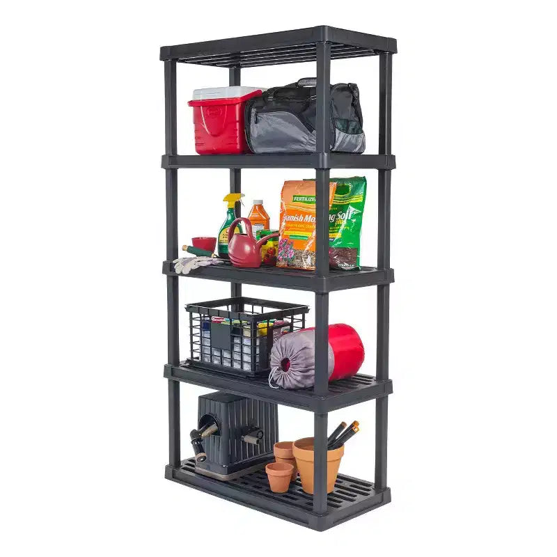 Scaffale multiuso in plastica resistente a 5 ripiani, 45 kg per ripiano, nero