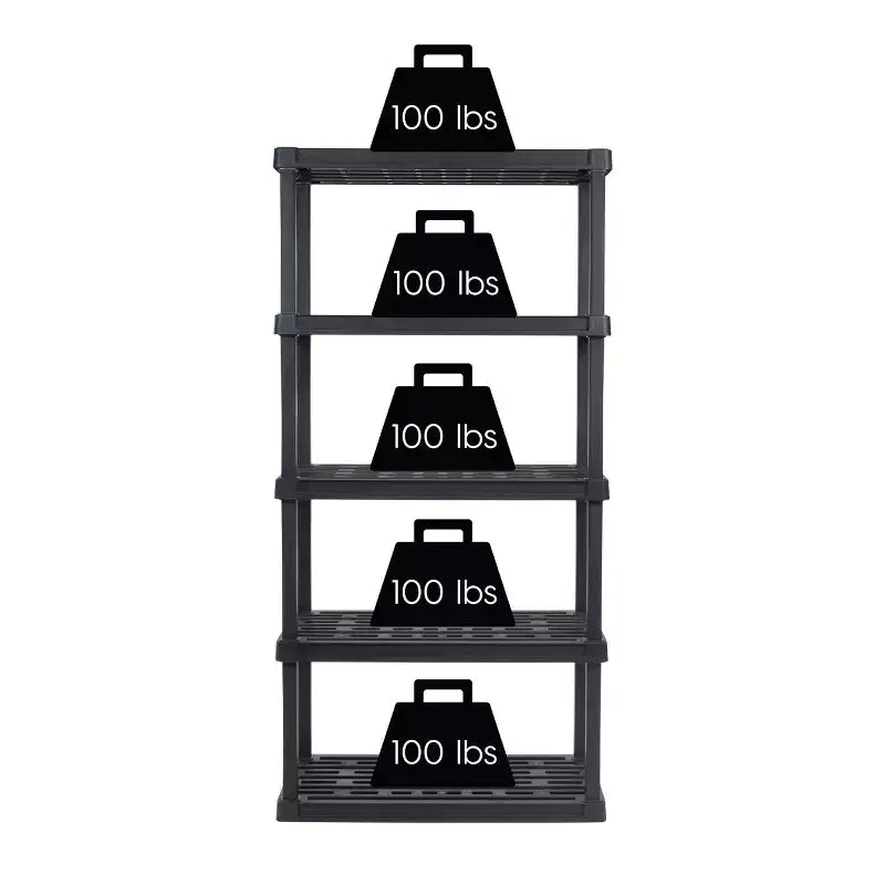 Scaffale multiuso in plastica resistente a 5 ripiani, 45 kg per ripiano, nero