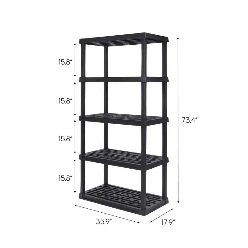 Scaffale multiuso in plastica resistente a 5 ripiani, 45 kg per ripiano, nero