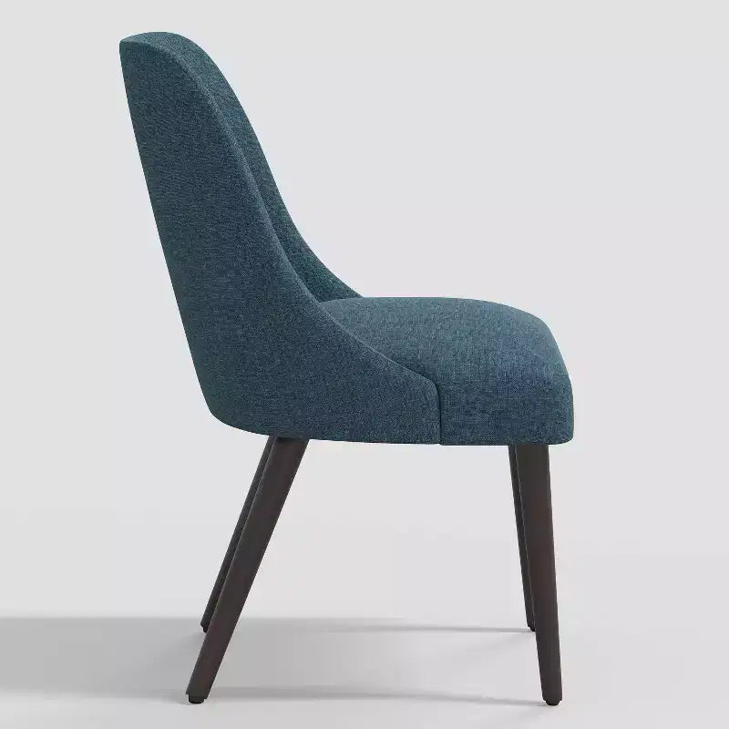 Sedia da pranzo moderna senza braccioli, rivestimento in lino testurizzato, gambe in legno color espresso