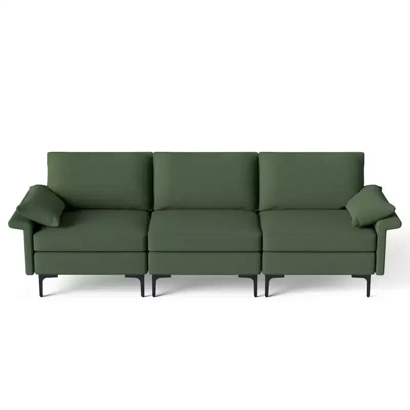 Divano Modulare a 3 Posti in Tessuto con Porte USB, Presa e Gambe in Metallo, Rosso/Verde
