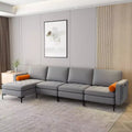 Divano componibile a L, chaise longue reversibile, 4 porte USB, grigio cenere