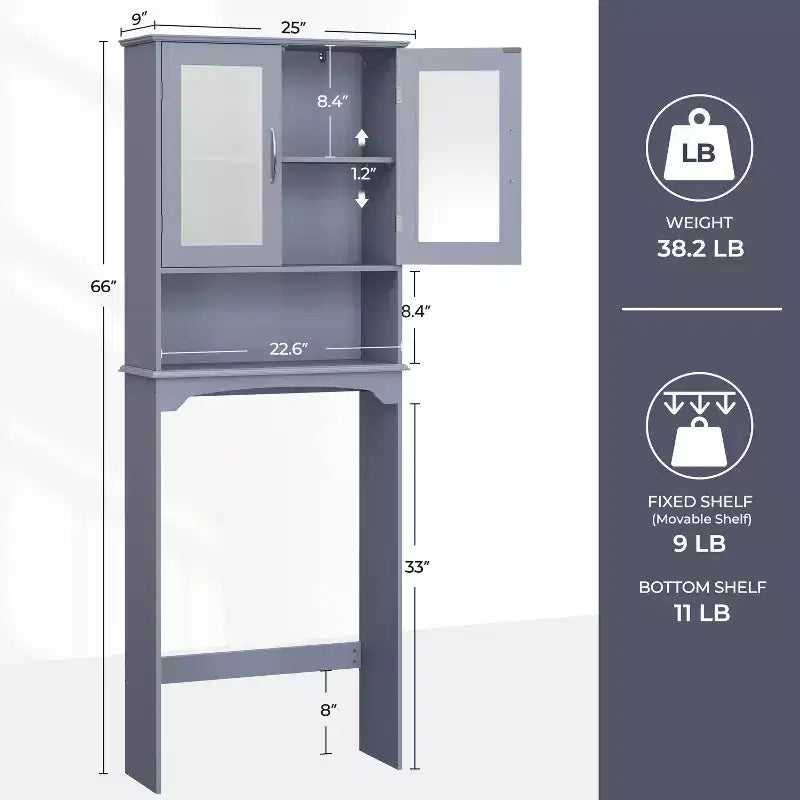 Mobiletto salvaspazio da bagno sopra WC con ripiano regolabile