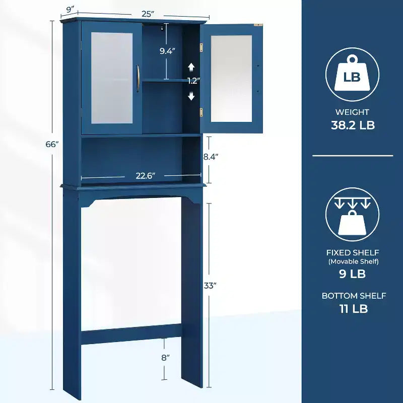 Mobiletto salvaspazio da bagno sopra WC con ripiano regolabile