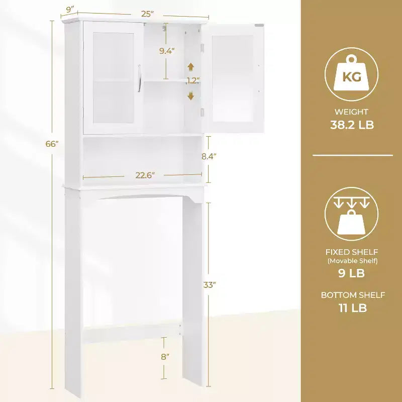 Mobiletto salvaspazio da bagno sopra WC con ripiano regolabile