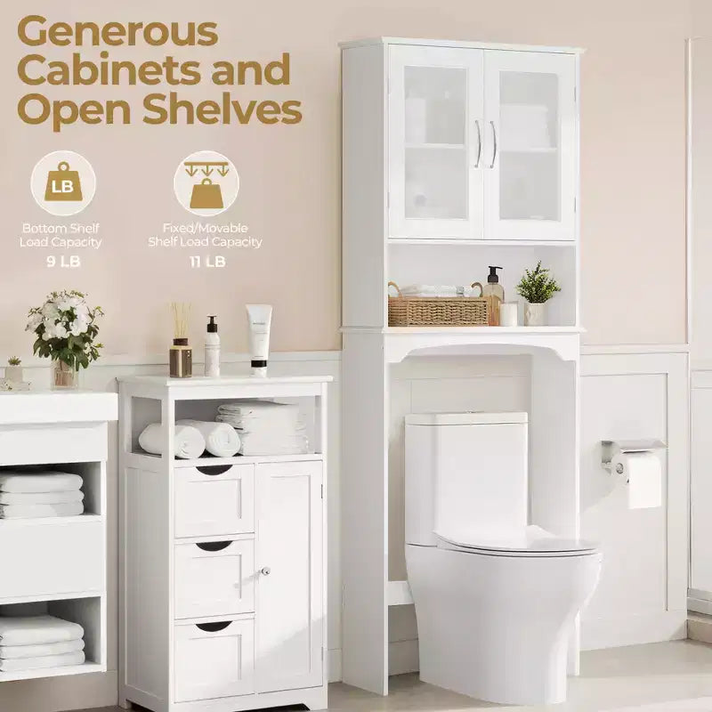 Mobiletto salvaspazio da bagno sopra WC con ripiano regolabile