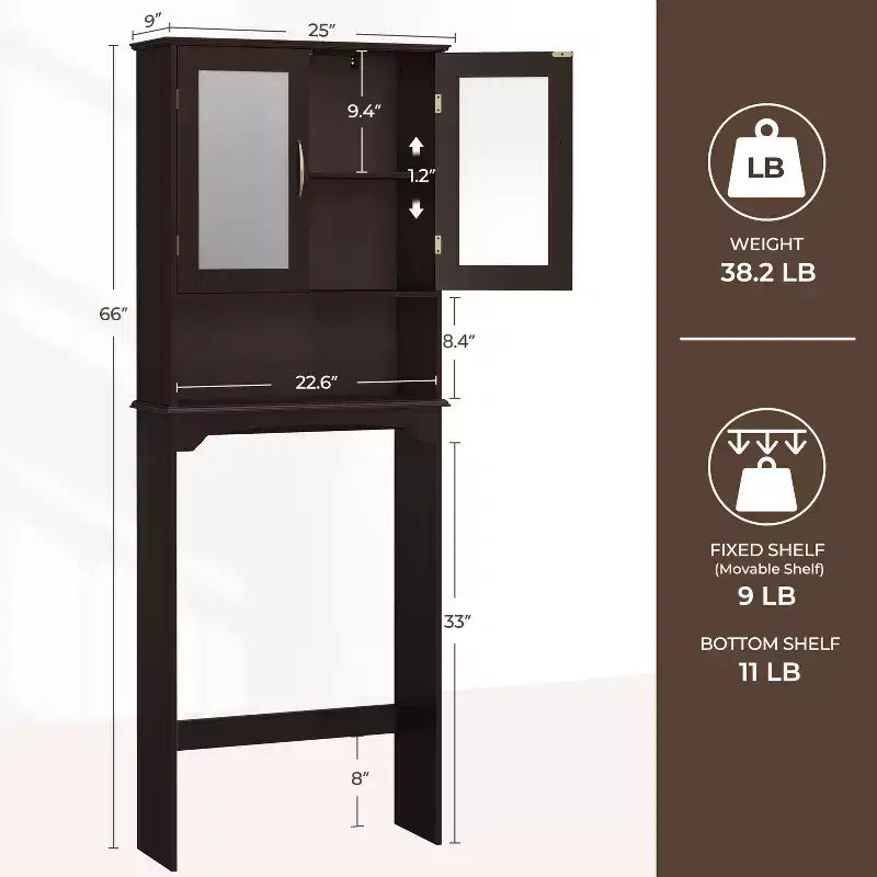 Mobiletto salvaspazio da bagno sopra WC con ripiano regolabile