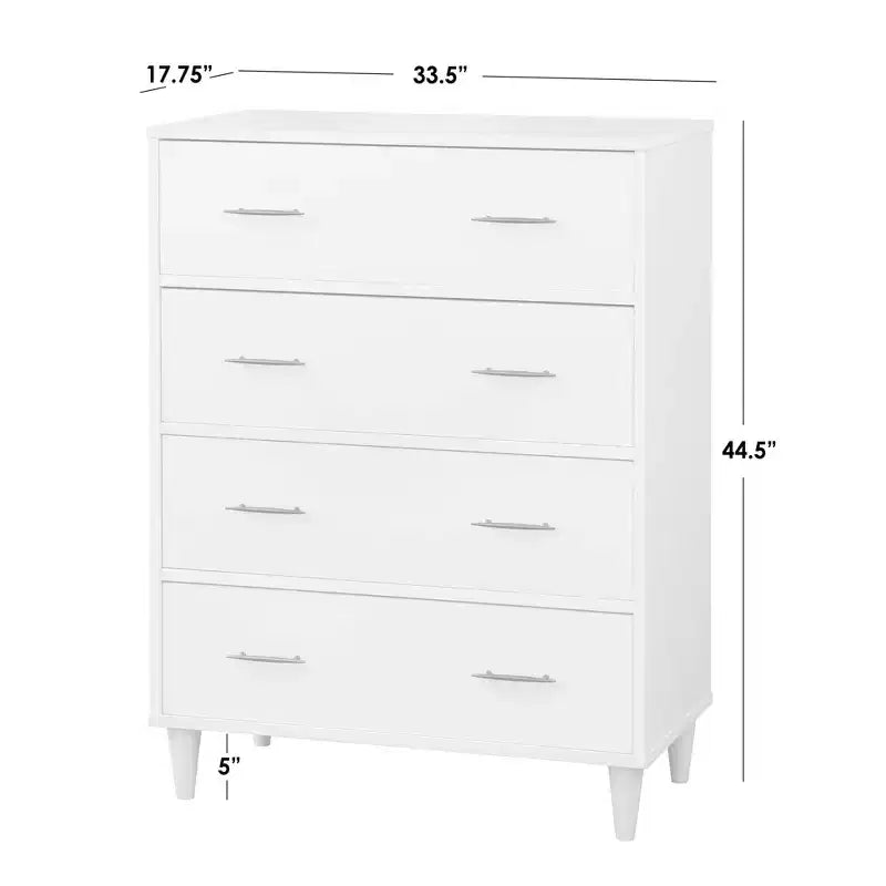 Cassettiera a 4 cassetti Mid Century Modern, MDF laminato, ferramenta anti-ribaltamento